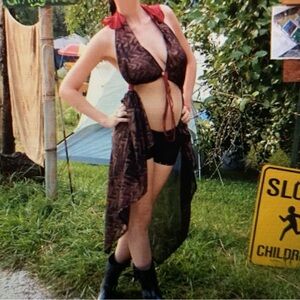 Festival Crop Top Vest Bustle Skirt Dress OOAK Flowy Whimsigoth Boho Bohemian